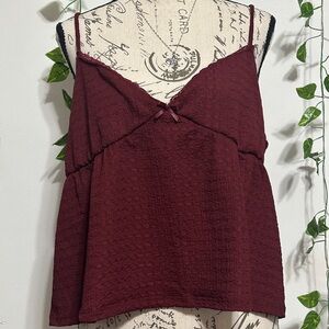 V-Neck Textured Camisole in Deep Wine